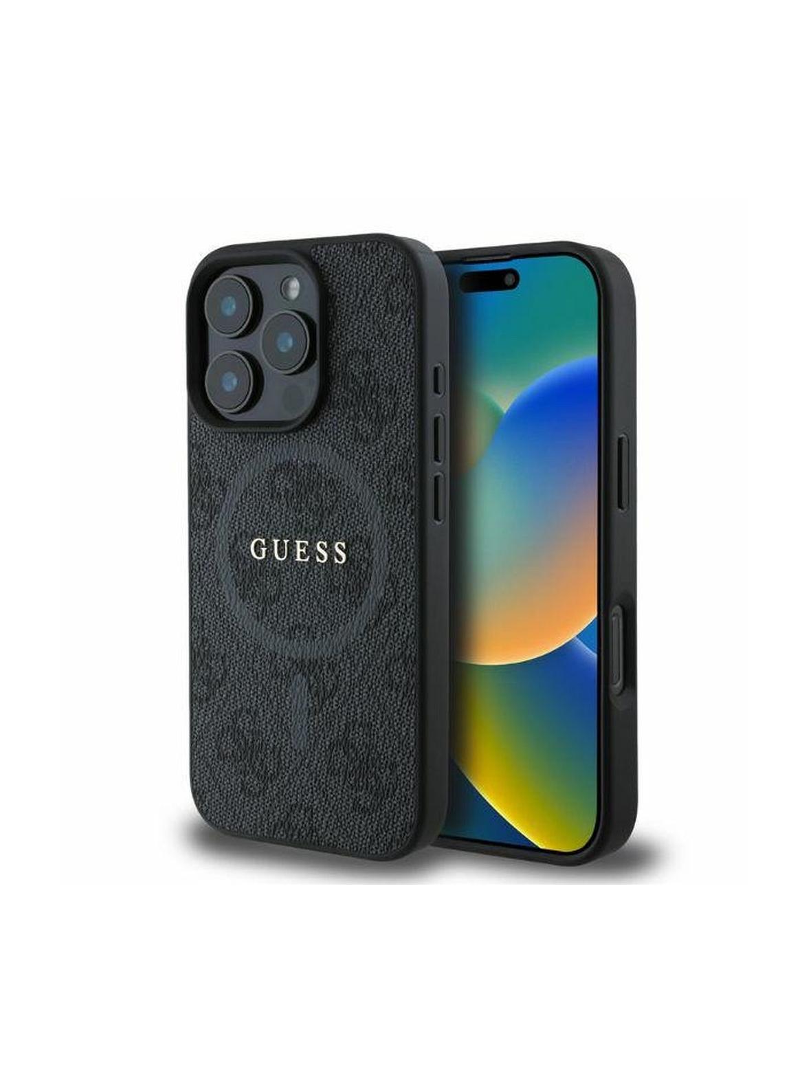 GUESS futerał do IPHONE 16 Pro kompatybilny z MagSafe GUHMP16LG4GFRK (PU 4G Ring Classic Logo) czarny