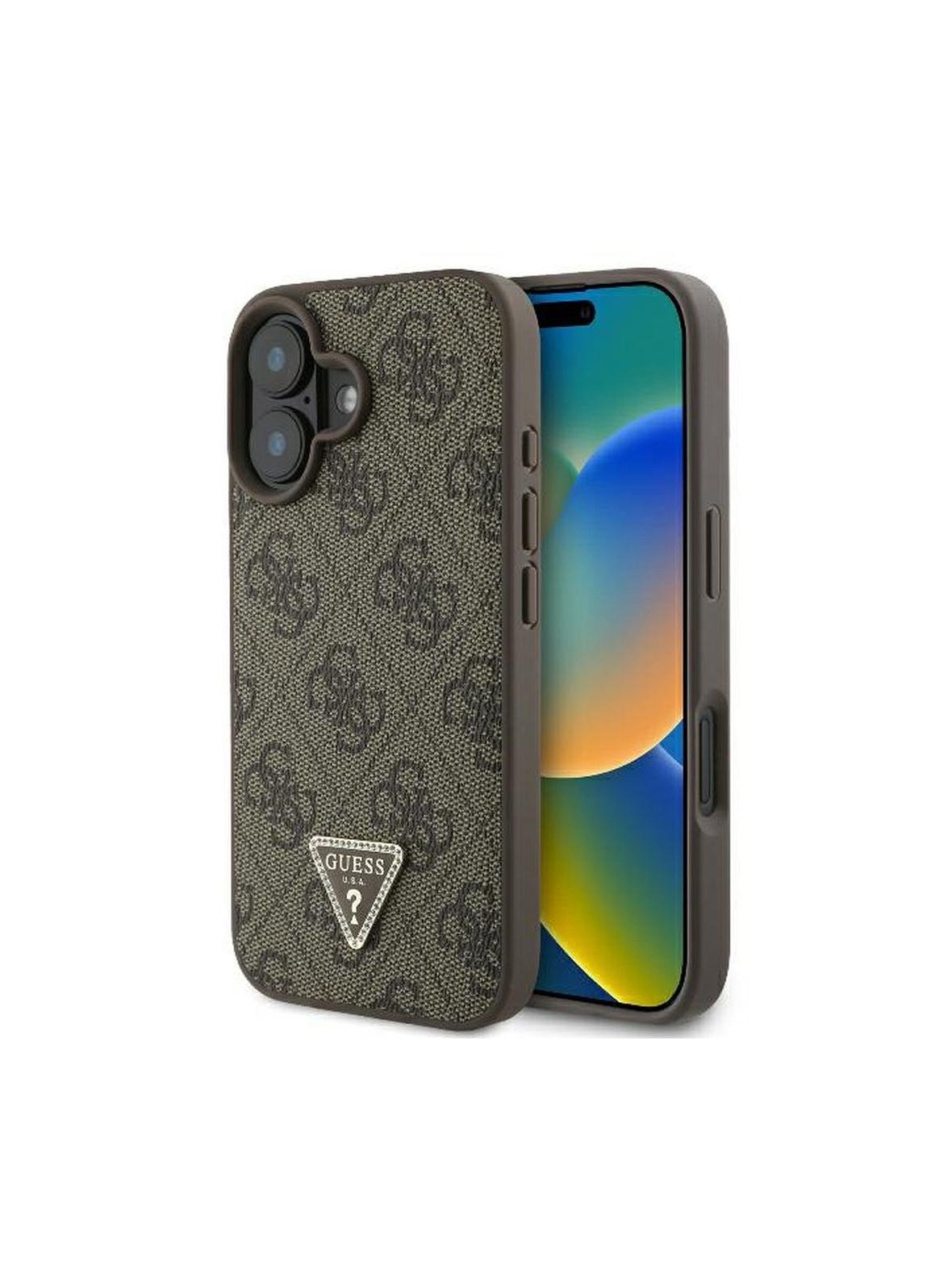 GUESS futerał do IPHONE 16 GUHCP16SP4TDPW (PU Leather 4G Triangle Strass) brązowy