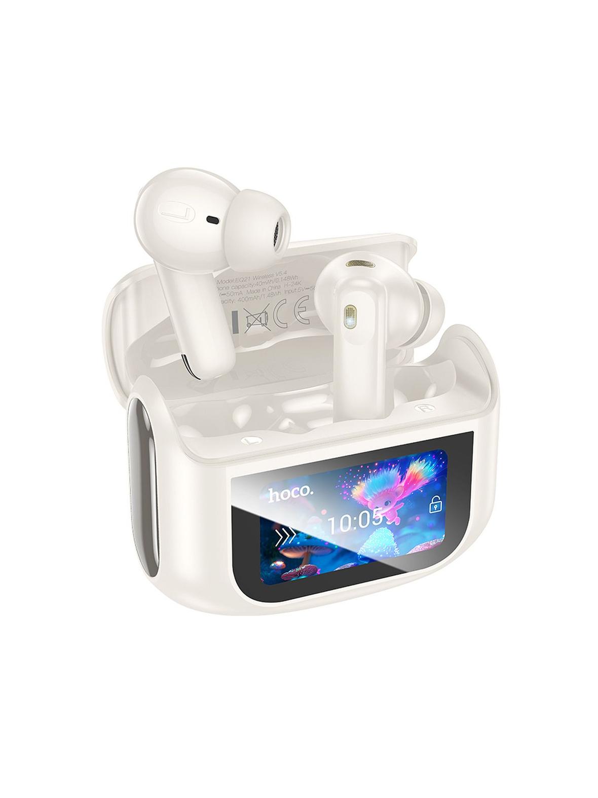Słuchawki bezprzewodowe douszne Hoco z ekranem dotykowym TWS ANC ENC EQ21 białe