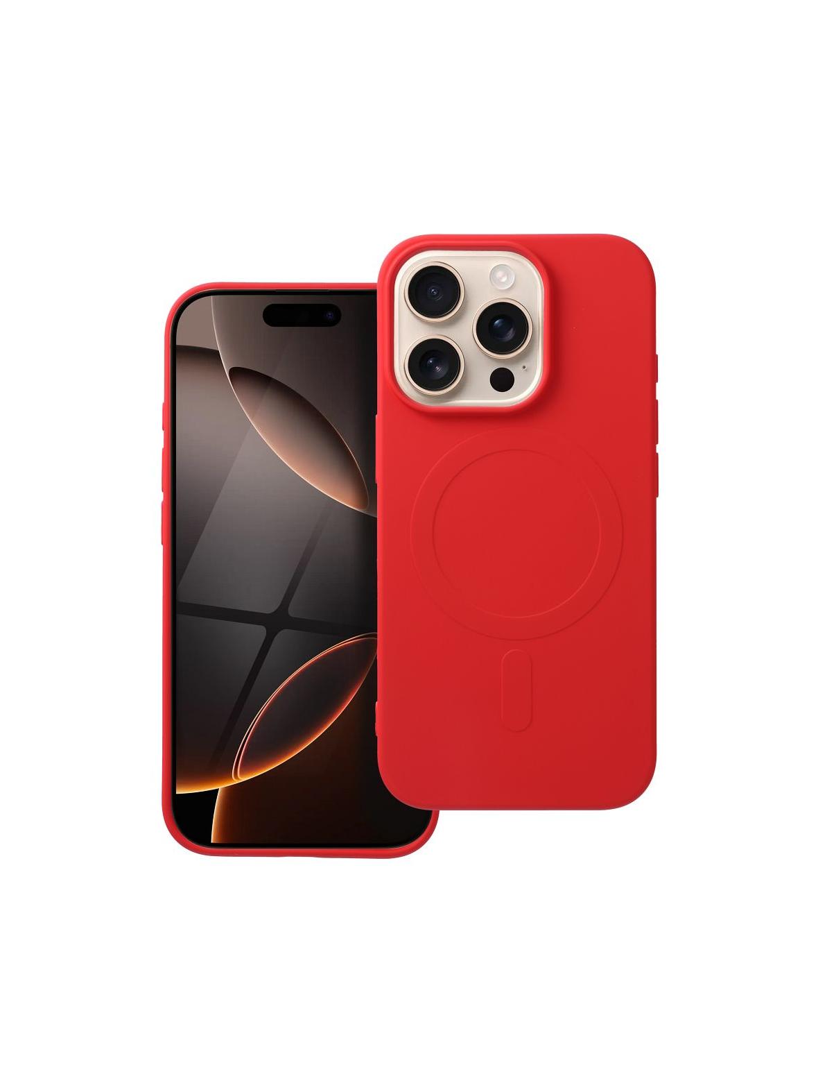 Futerał SILICONE MAG COVER (big hole) kompatybilny z MagSafe do IPHONE 16 Pro czerwony
