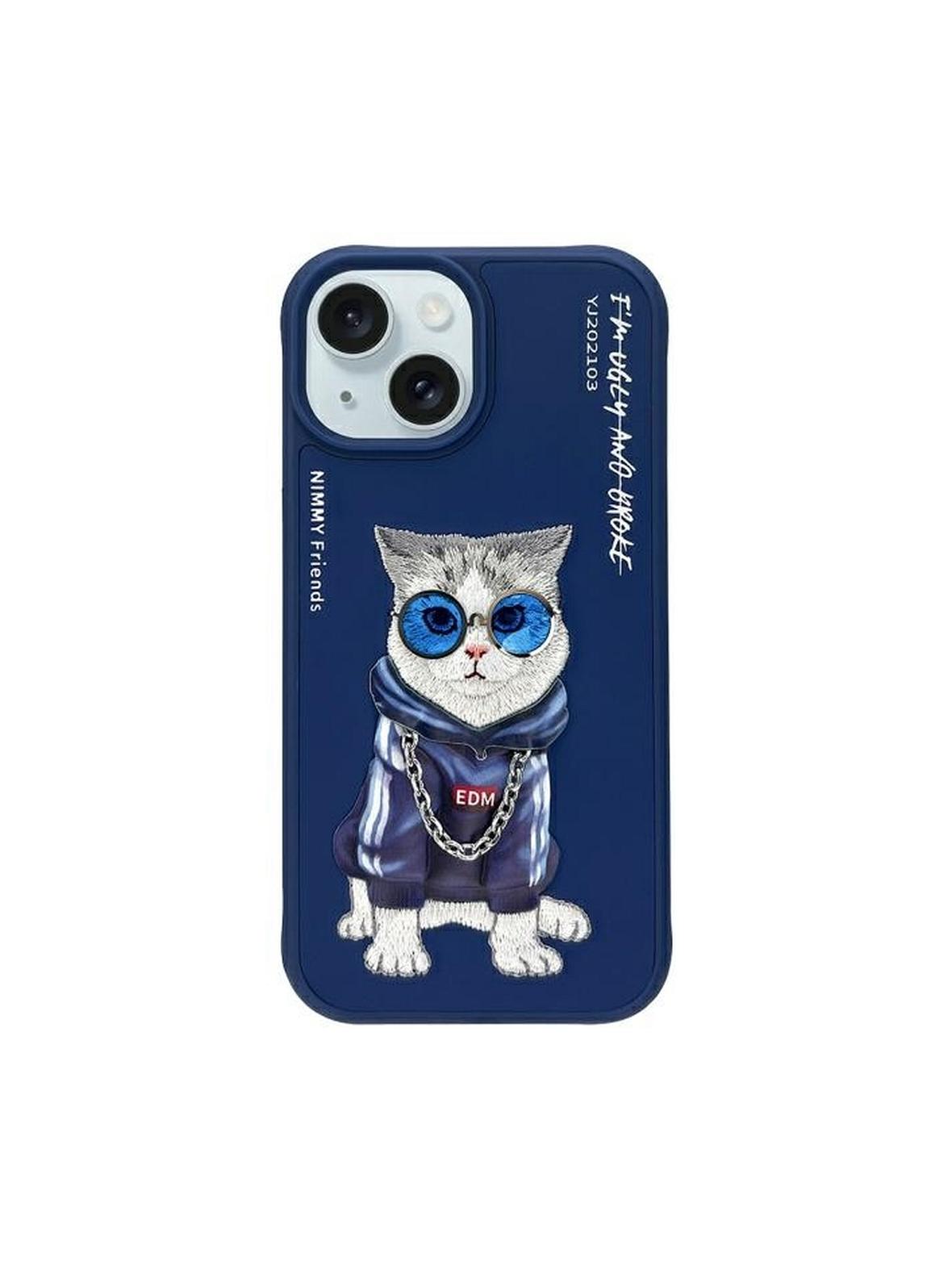 NIMMY futerał GLASSES COOL CAT do IPHONE 15 niebieski