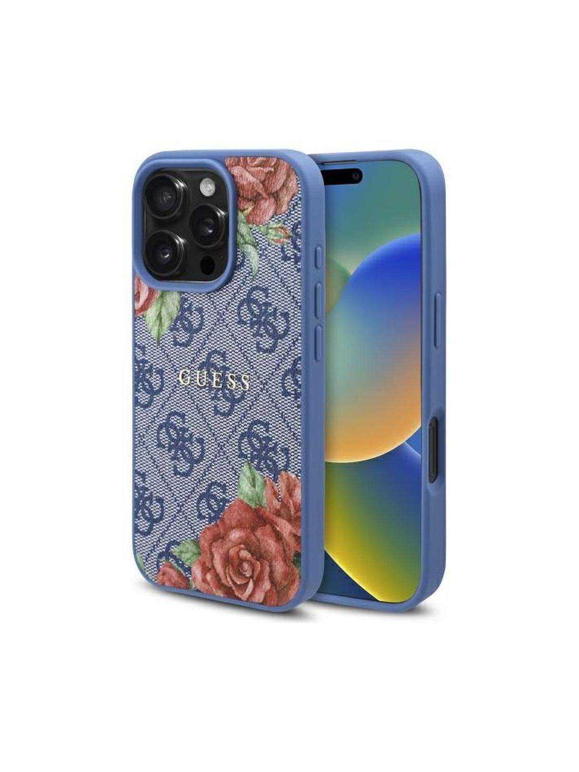 GUESS futerał do IPHONE 16 Pro kompatybilny z MagSafe GUHMP16LP4ROPEMCB (4G Flowers Print) blue
