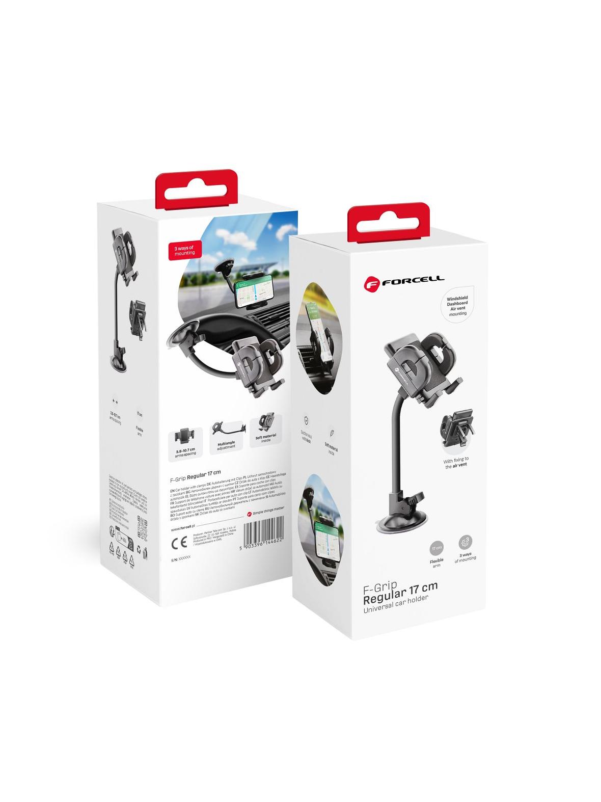 Uchwyt na telefon do samochodu uniwersalny Forcell F-Grip Regular 17 cm do szyby / deski / kratki czarny