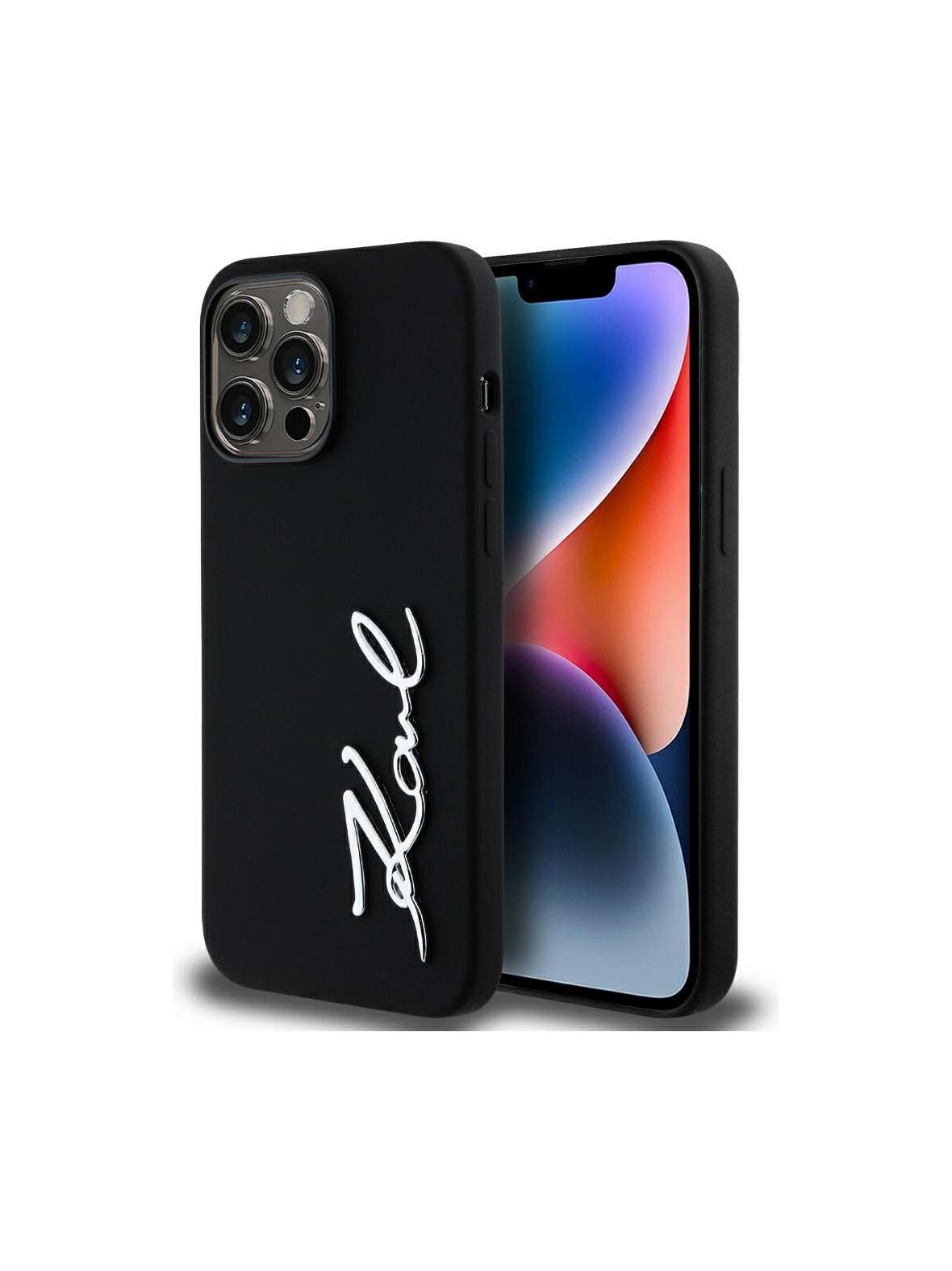 KARL LAGERFELD futerał do IPHONE 14 Pro Max KLHCP14XSCMSMVK (Silicone Sign Metal Logo) czarny