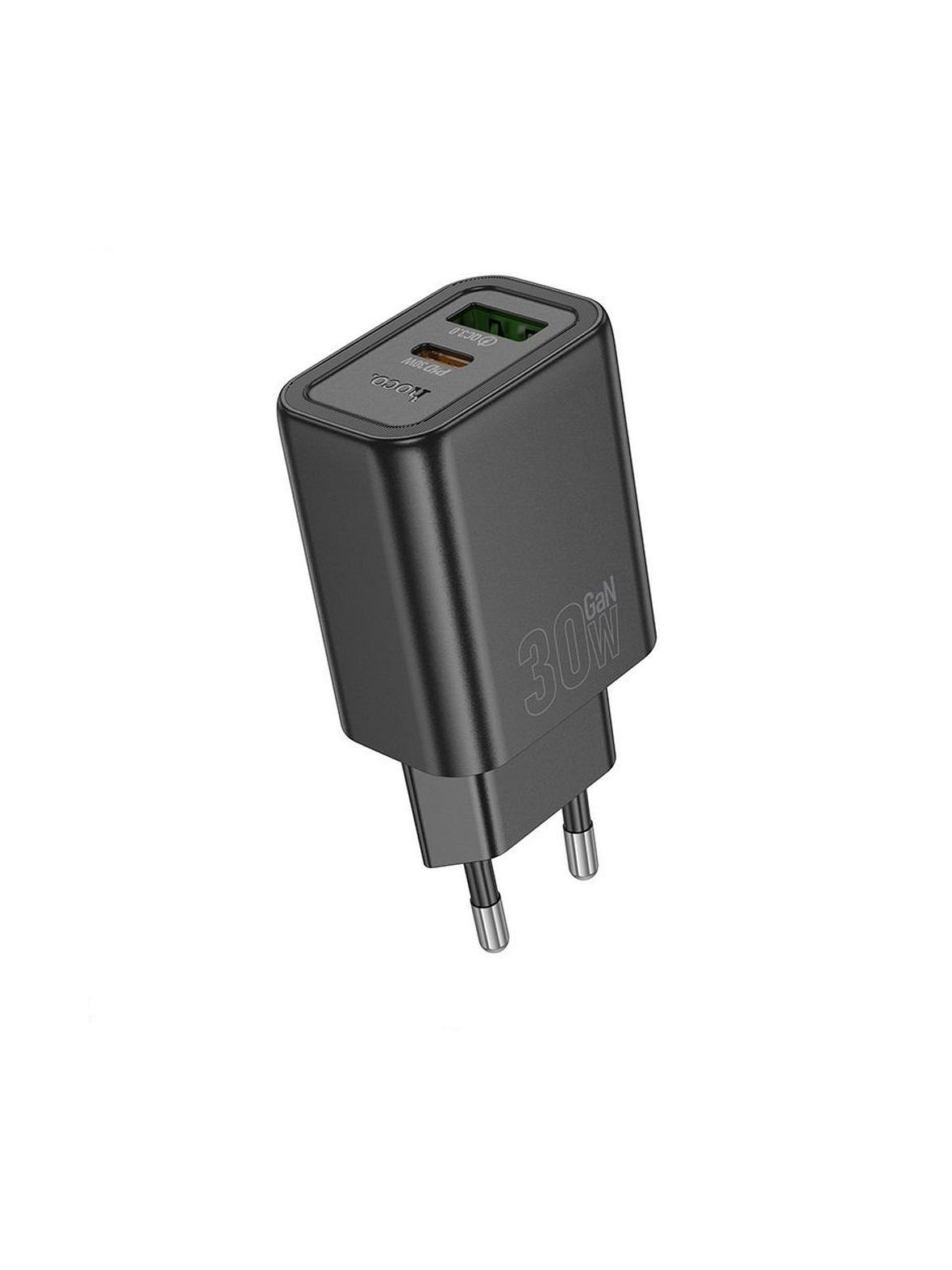 Ładowarka sieciowa do telefonu Hoco USB A + USB C QC3.0 PD 3A 30W N63 czarna