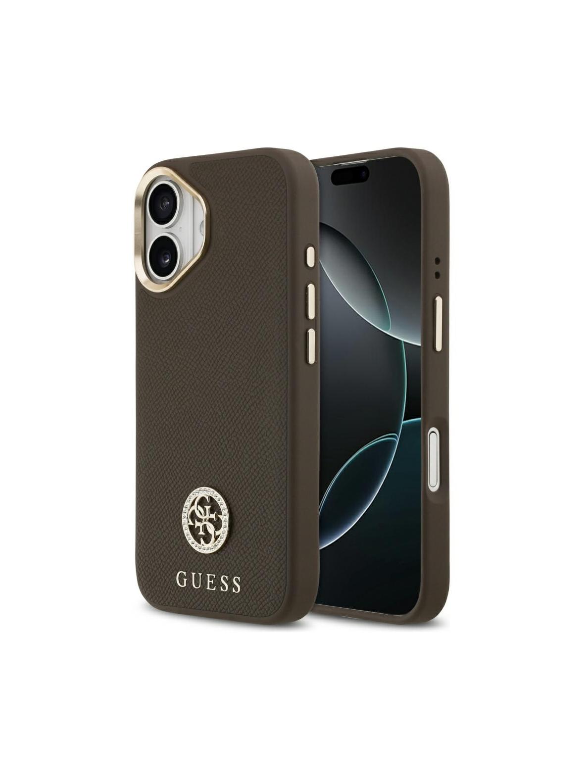 GUESS futerał do IPHONE 17 kompatybilny z MagSafe GUHMP17SPGCRMDEW (PU W/ Grained Strass Logo) brązowy