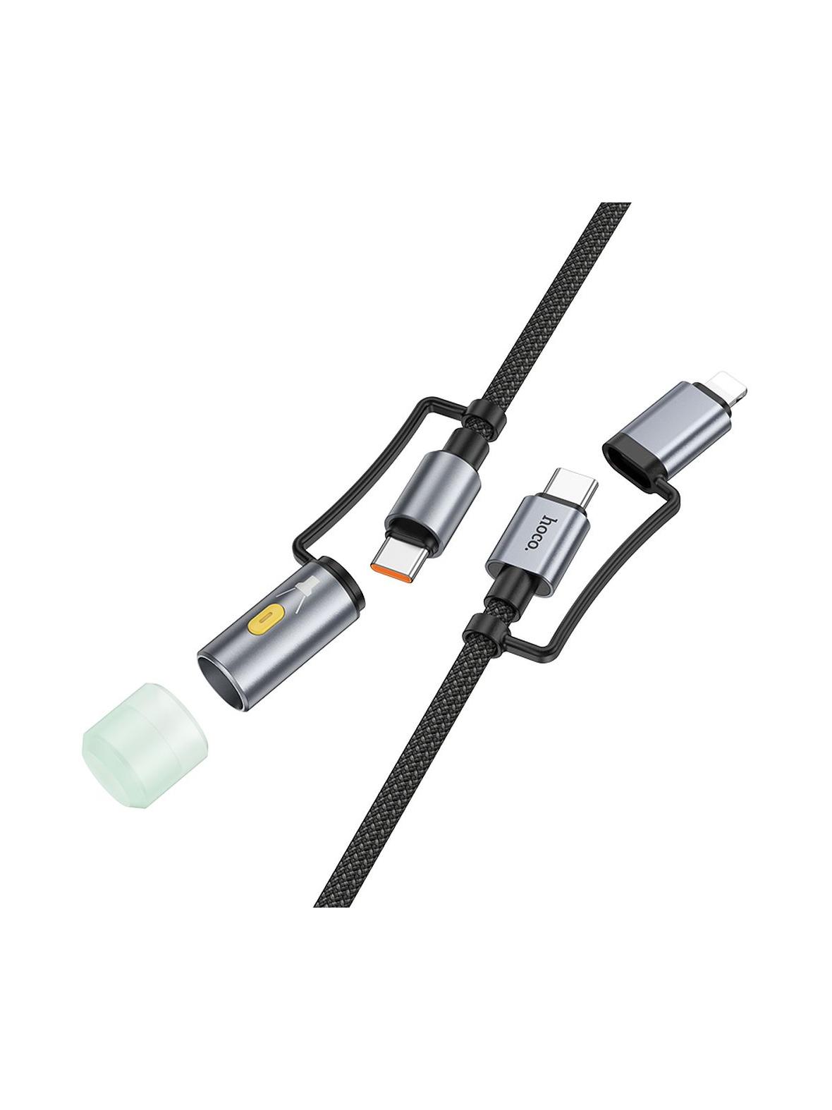 Kabel All-in-one USB C / Lightning do USB C / LED Light Hoco PD 3A 60W 1,2 m U138 czarny