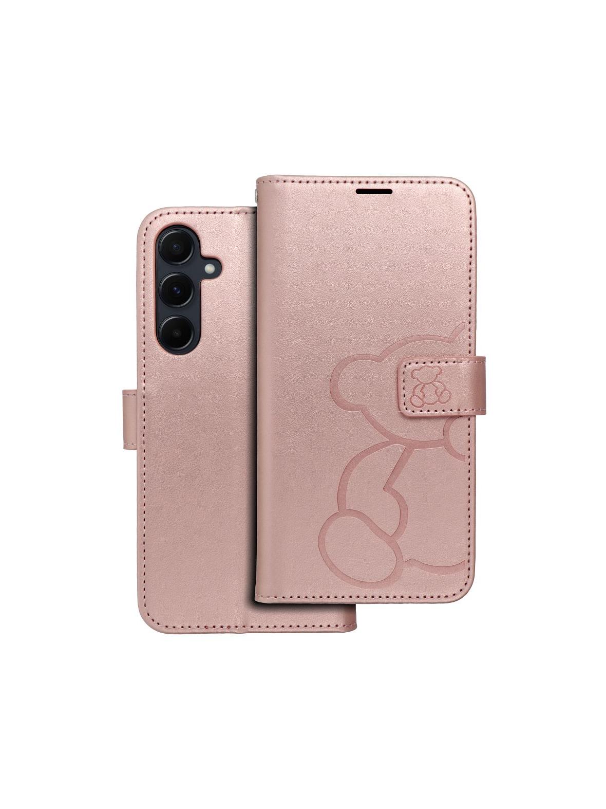 Kabura MEZZO Book do SAMSUNG A55 5G teddy bear złoty róż