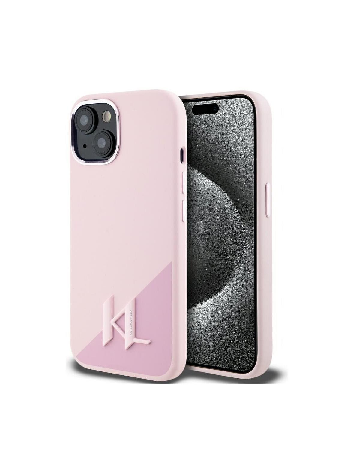 KARL LAGERFELD futerał do IPHONE 15 kompatybilny z MagSafe KLHMP15SSCMKMPCP (Silicone Initial Metal Logo) różowy