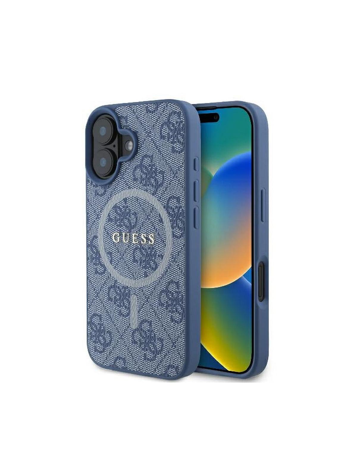 GUESS futerał do IPHONE 16 kompatybilny z MagSafe GUHMP16SG4GFRB (PU 4G Ring Classic Logo) niebieski