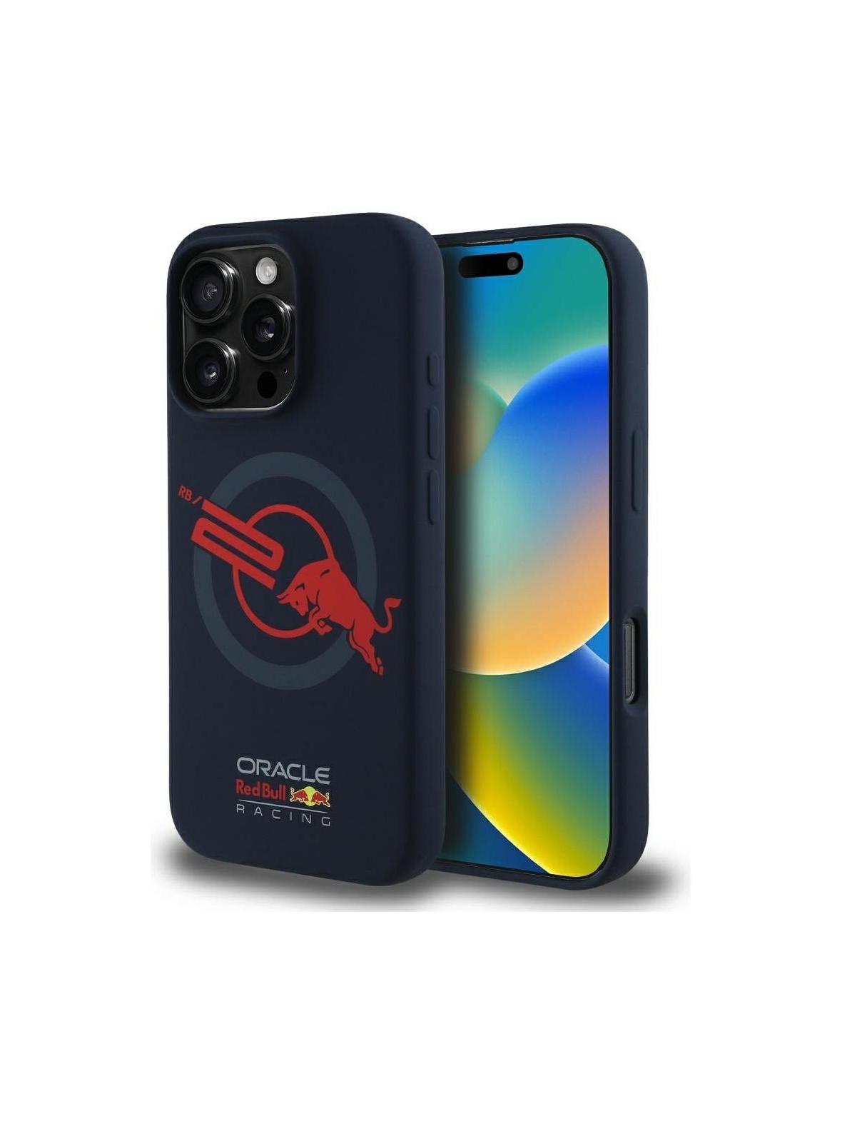 RED BULL futerał do IPHONE 16 Pro kompatybilny z MagSafe RBHMP16L24SIOLVR (Silicone ORBR20 Logo Red Lining) navy