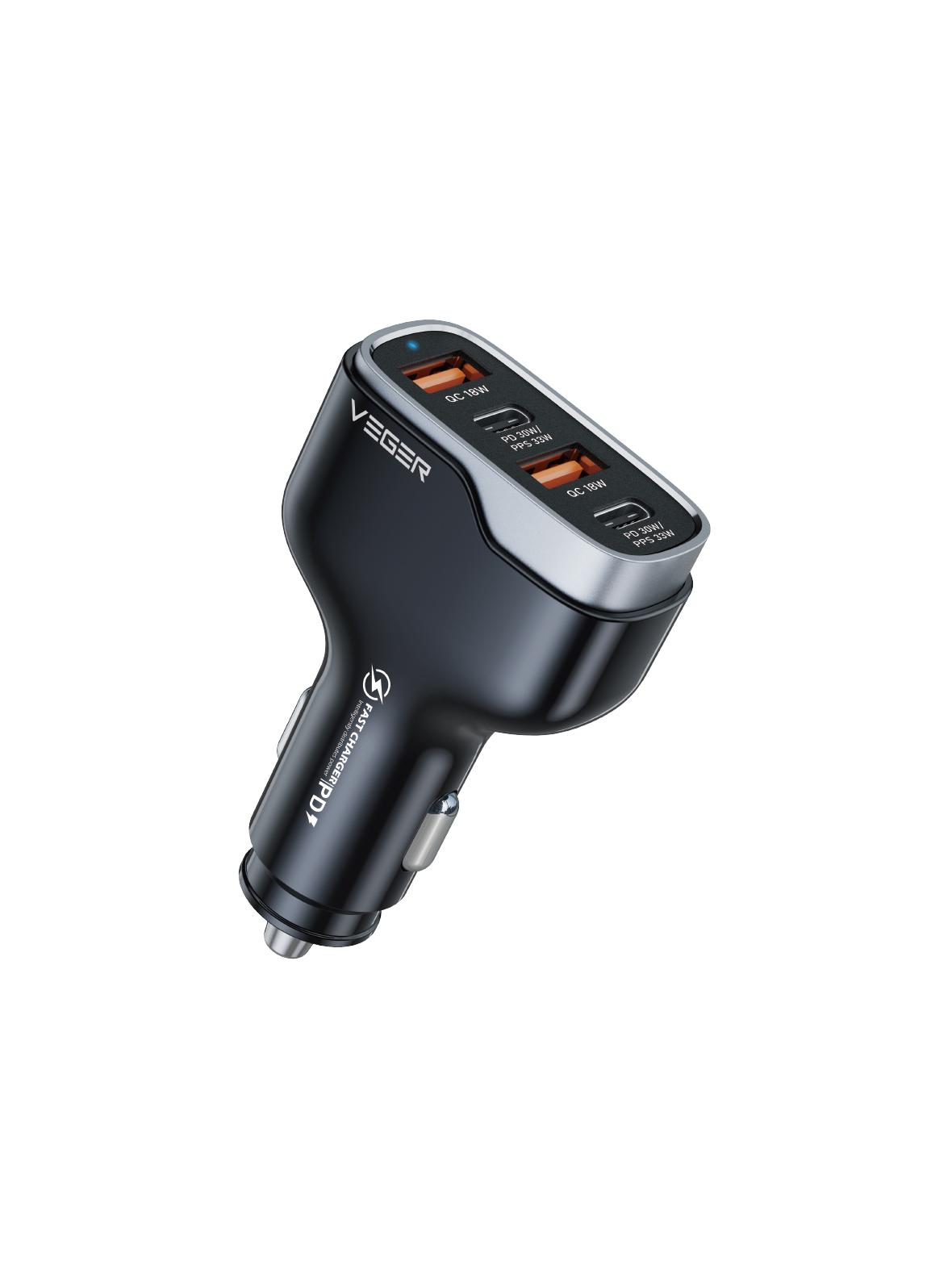 Ładowarka samochodowa VEGER 2 x USB A + 2 x Typ C PD QC 3A 66W CC53-2A2C czarna