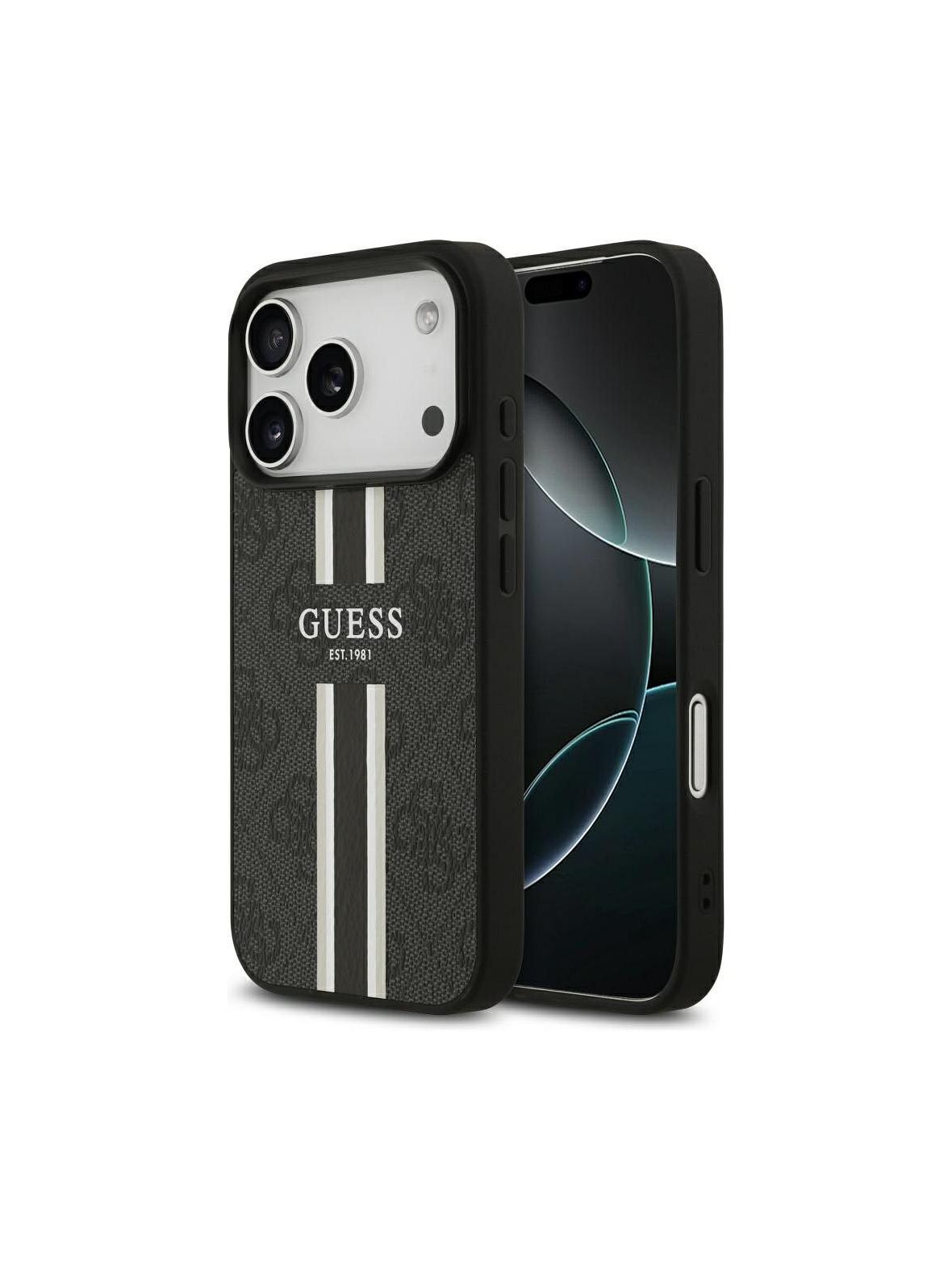 GUESS futerał do IPHONE 17 Pro kompatybilny z MagSafe GUHMP17LP4RPSK (4G Printed Stripes) czarny