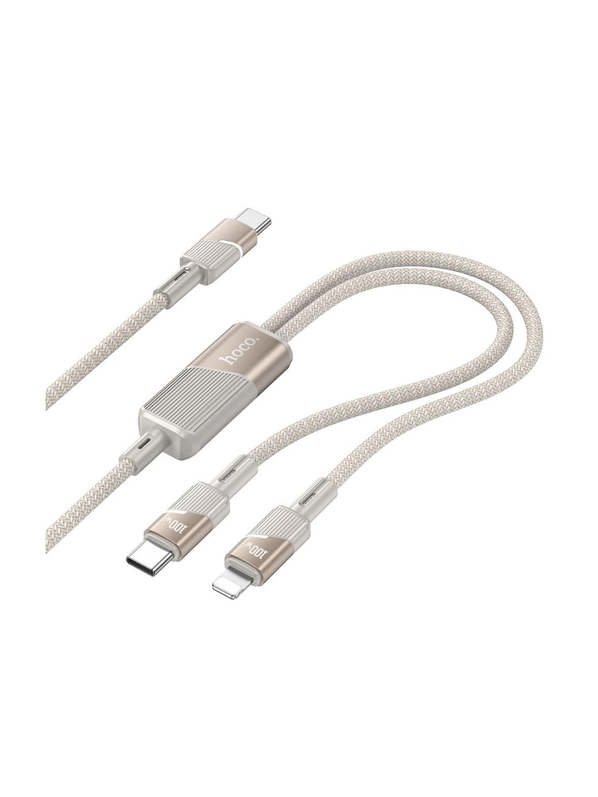 Kabel 2w1 USB C do USB C + Lightning Hoco 5A 100W 1,2 m U139 złoty