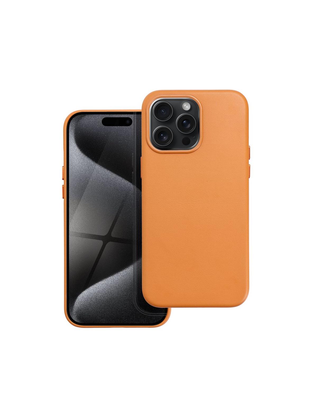 Futerał LEATHER MAG COVER kompatybilny z MagSafe do IPHONE 15 Pro Max pomarańczowy