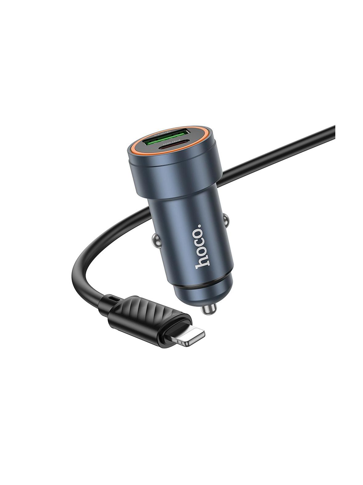 Ładowarka samochodowa Hoco USB A + USB C QC3.0 PD 30W + kabel USB C do Lightning Z57A czarna