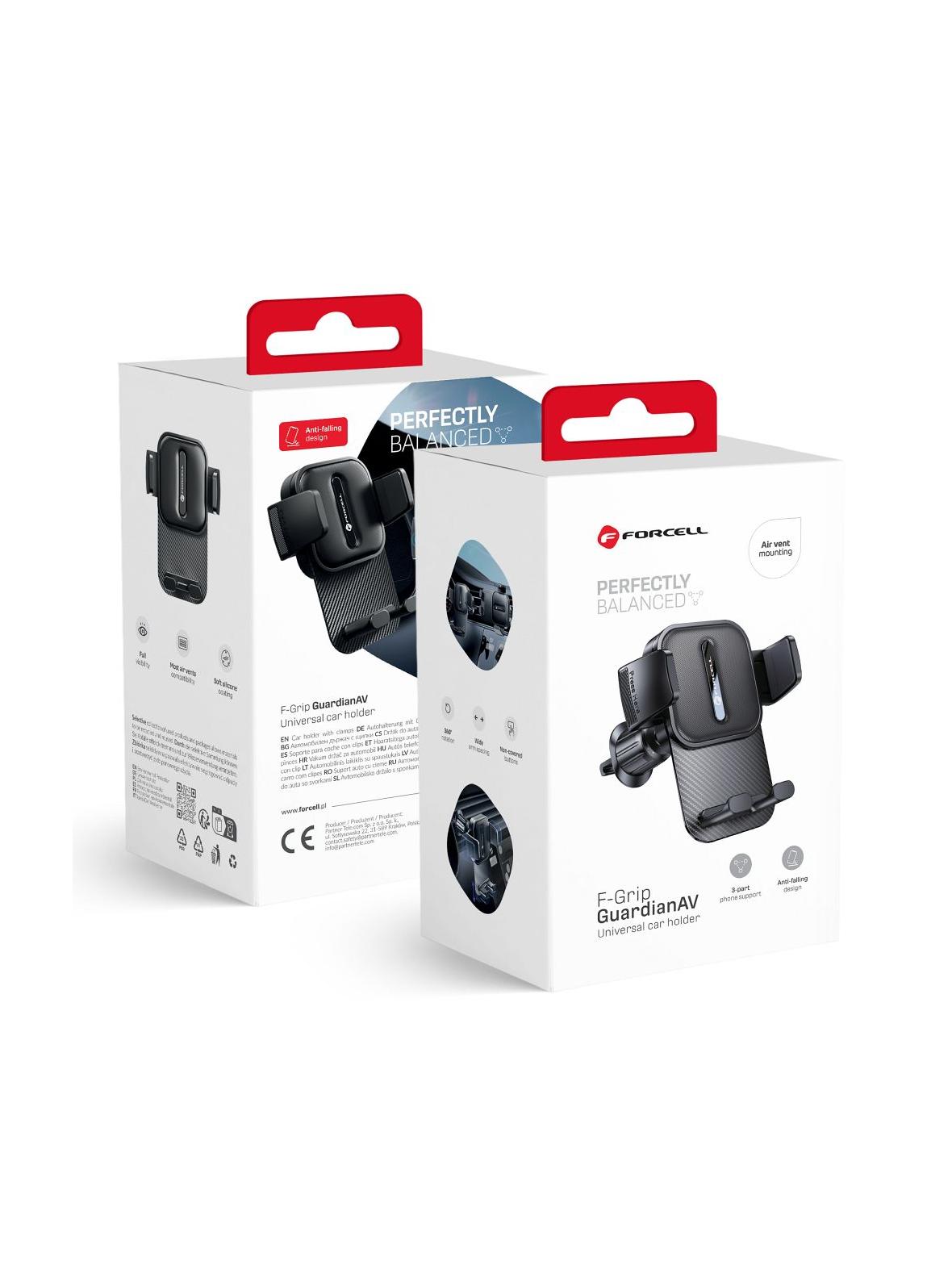 Uchwyt na telefon do samochodu uniwersalny Forcell F-Grip Guardian AV do kratki czarny