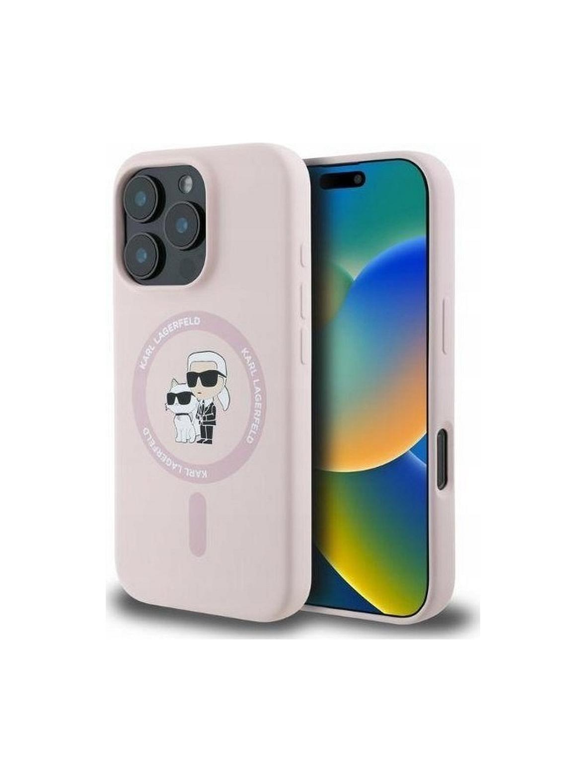 KARL LAGERFELD futerał do IPHONE 16 Plus kompatybilny z MagSafe KLHMP16MSCMKCRHP (Silicone KC Body Ring) różowy