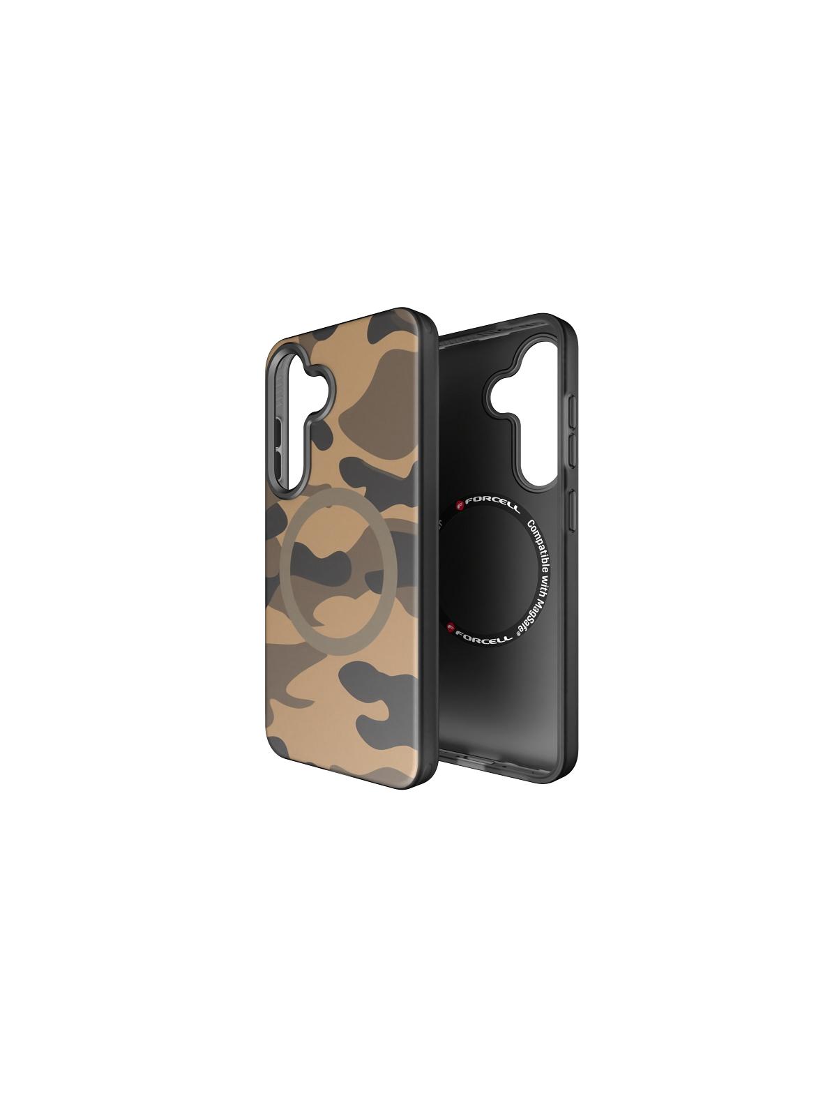 Etui na Samsung S25 Forcell F-Protect Levels Dual Layer 4D technology zgodny z MagSafe Military Drop-Test desert camo