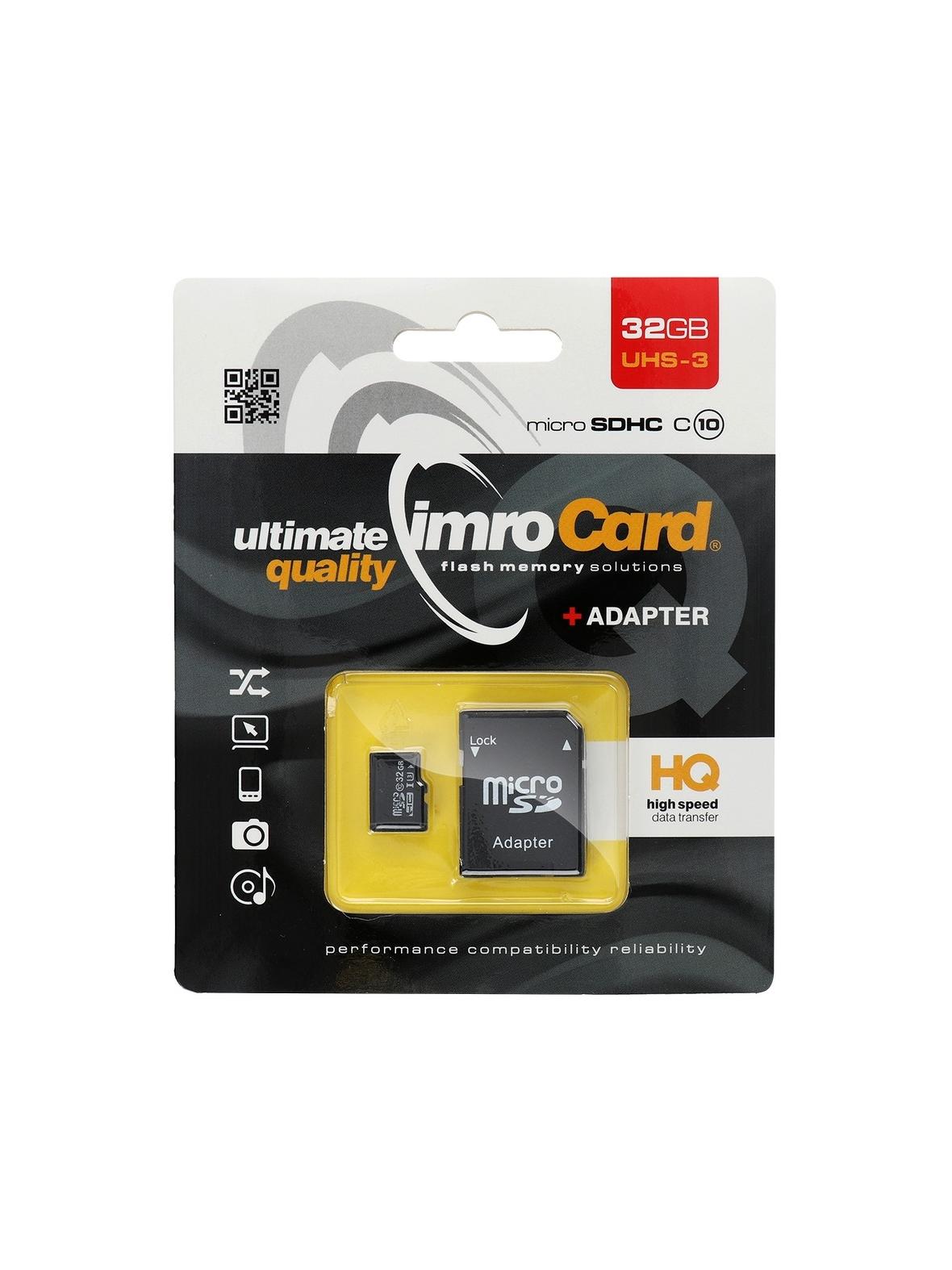 IMRO karta pamięci microSD 32GB 100MB/s class 10 UHS 3 z adapterem SD