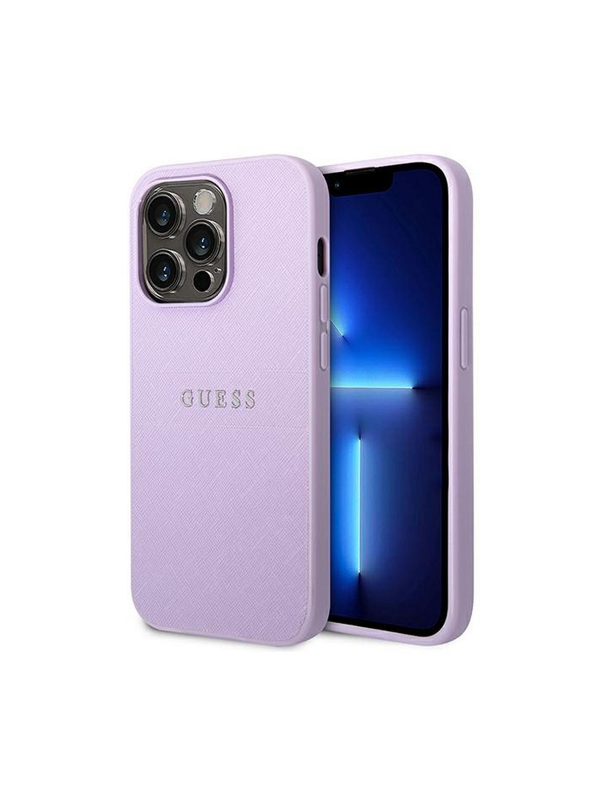 GUESS futerał do IPHONE 14 Pro GUHCP14LPSASBPU (Saffiano With Metal Logo) fioletowy