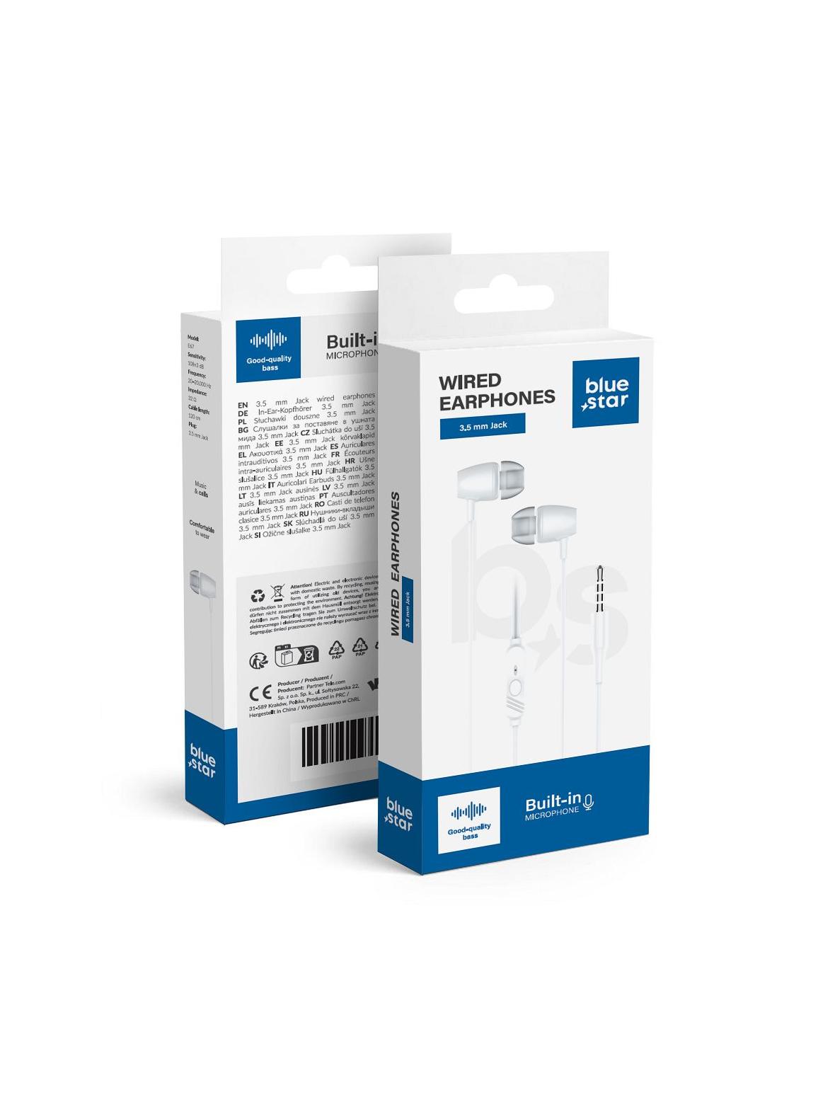 Słuchawki przewodowe douszne Jack 3,5 mm Blue Star PA-E67 1,2 m białe