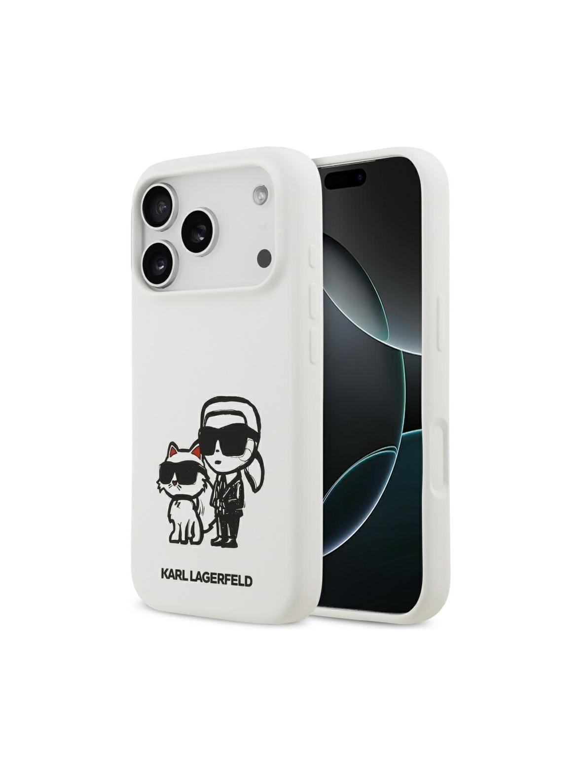 KARL LAGERFELD futerał do IPHONE 17 Pro kompatybilny z MagSafe KLHMP17LSKCGRGOH (Silicone W/ K&C Sketch & Logo) biały