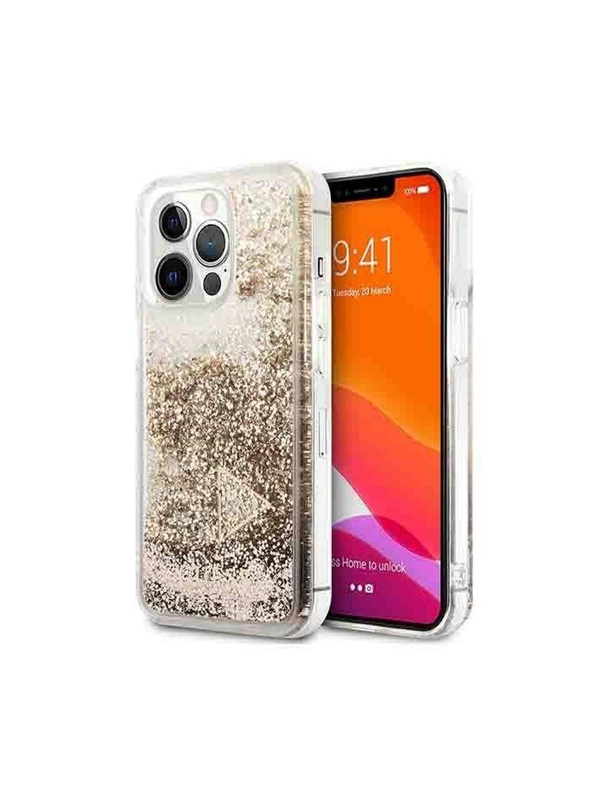 GUESS futerał do IPHONE 14 Pro GUOHCP14LGLHFLGO (Liquide Glitter Charms) złoty