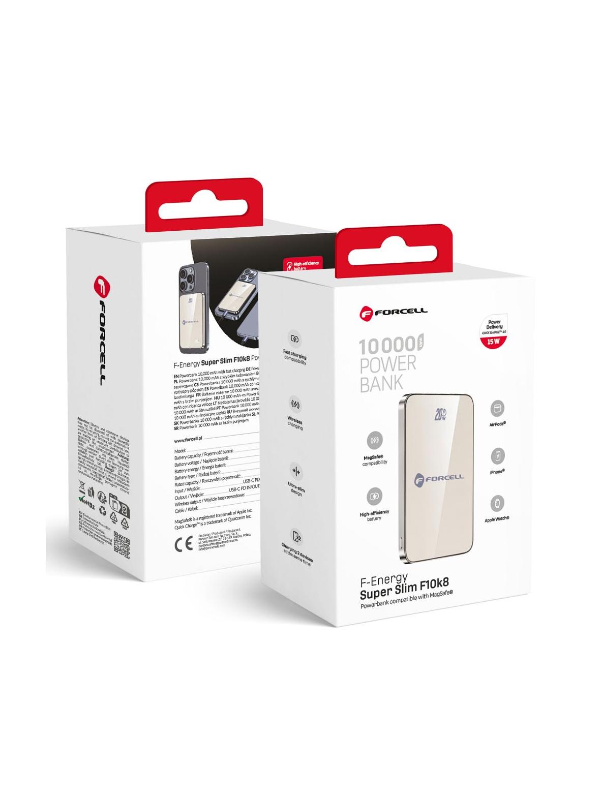 Powerbank zgodny z MagSafe Forcell F-Energy SuperSlim F10K8 QC4.0 PD3.0 15W 10000 mAh tytanowy pustynny 0INT