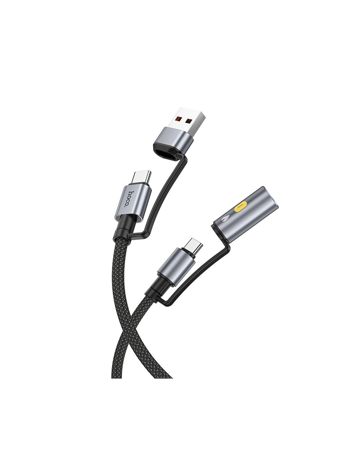 Kabel All-in-one USB A / USB C do USB C / zapalniczka samochodowa Hoco 3A 60W 1,2 m U138 czarny