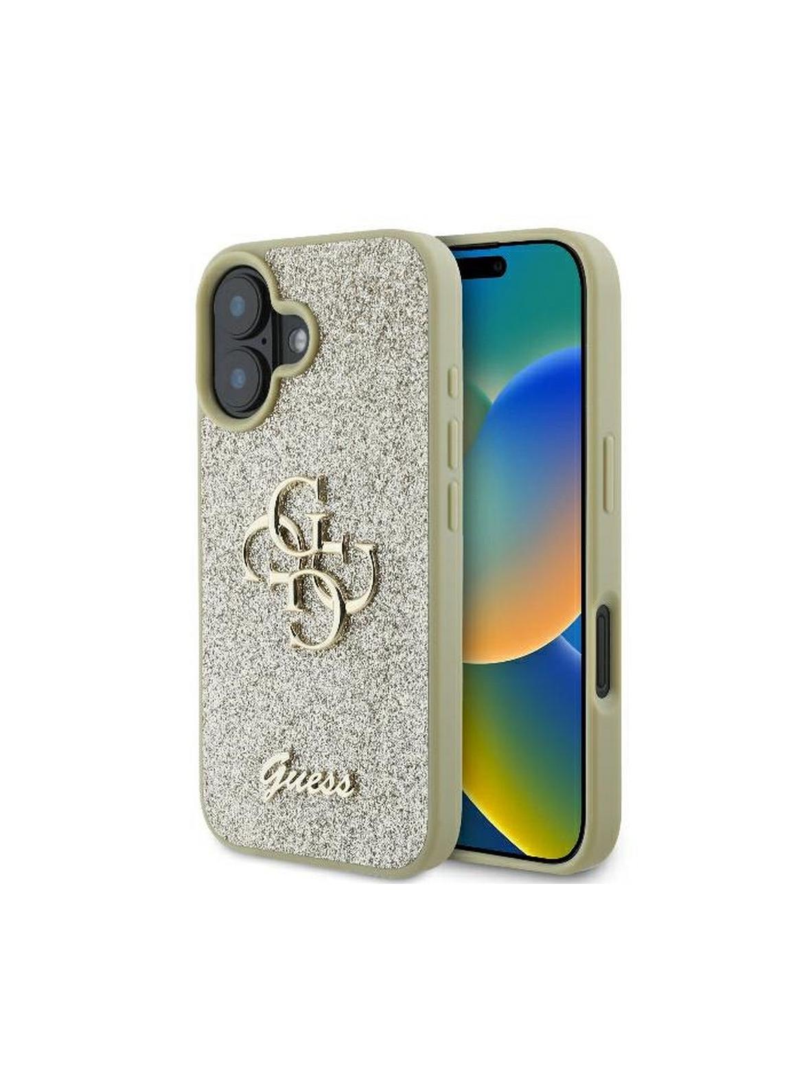 GUESS futerał do IPHONE 16 Plus GUHCP16MHG4SGD (Fixed Glitter Big 4G) złoty