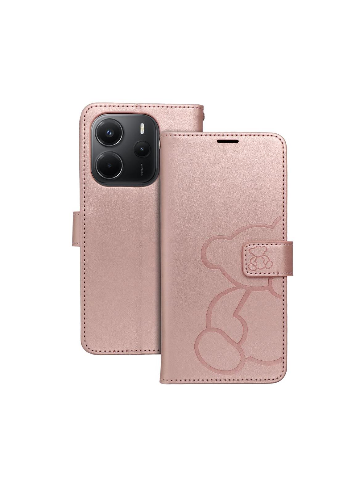 Kabura MEZZO Book do XIAOMI Redmi Note 14 4G (GLOBAL - 164,84mm x 78,15mm x 8,16mm) teddy bear złoty róż