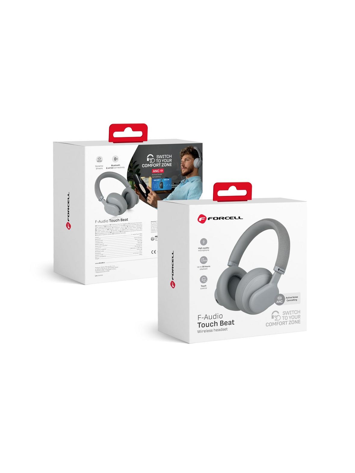 Słuchawki bezprzewodowe nauszne Forcell F-Audio Touch Beat ANC szare