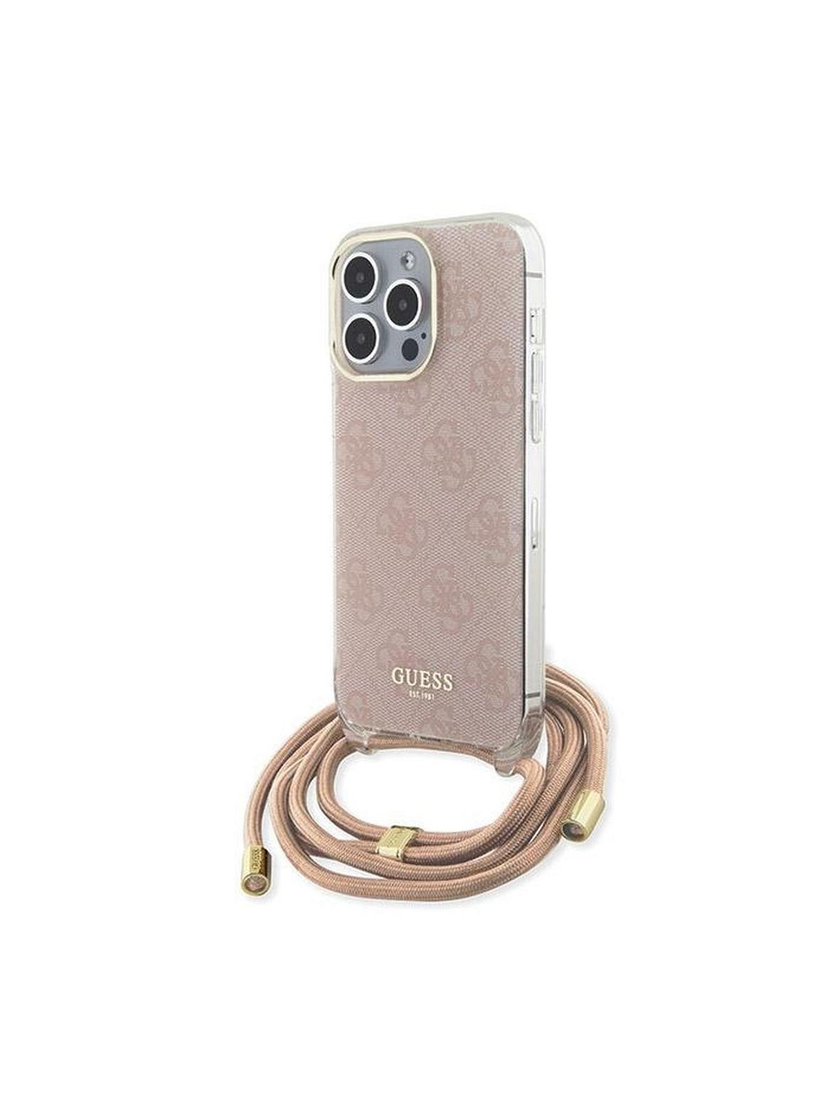 GUESS futerał do IPHONE 15 Pro GUHCP15LHC4SEP (Crossbody Cord 4G Print) różowy
