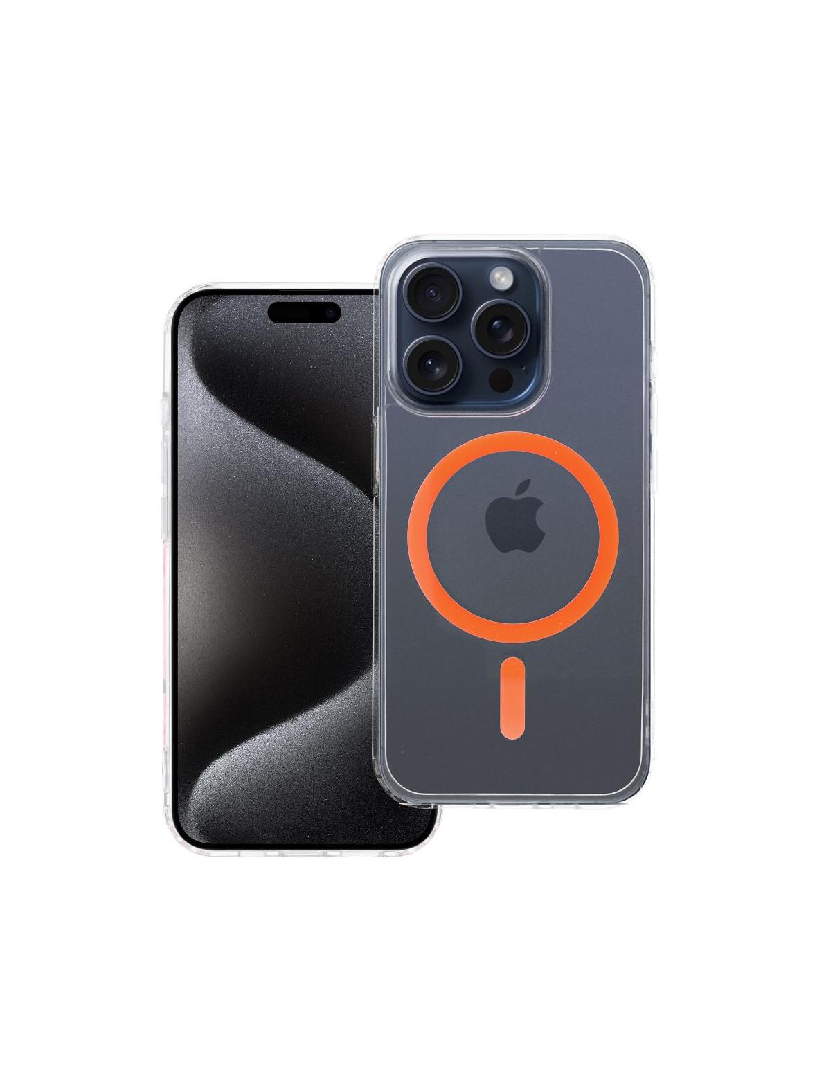 Etui na iPhone 15 PRO Drop Glue Colorful Ring Mag Cover zgodny z MagSafe pomarańczowe