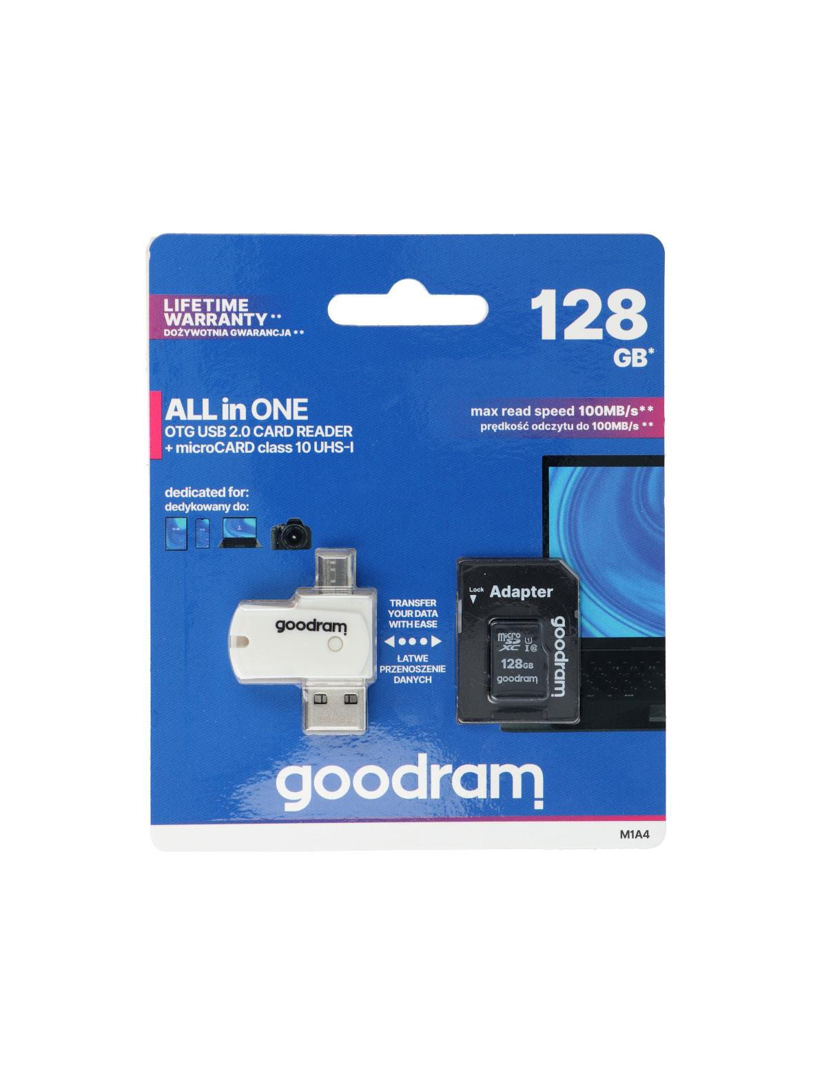 GOODRAM czytnik kart pamięci USB A + Micro USB ALL IN ONE M1A4 + karta microSD 128GB z adapterem