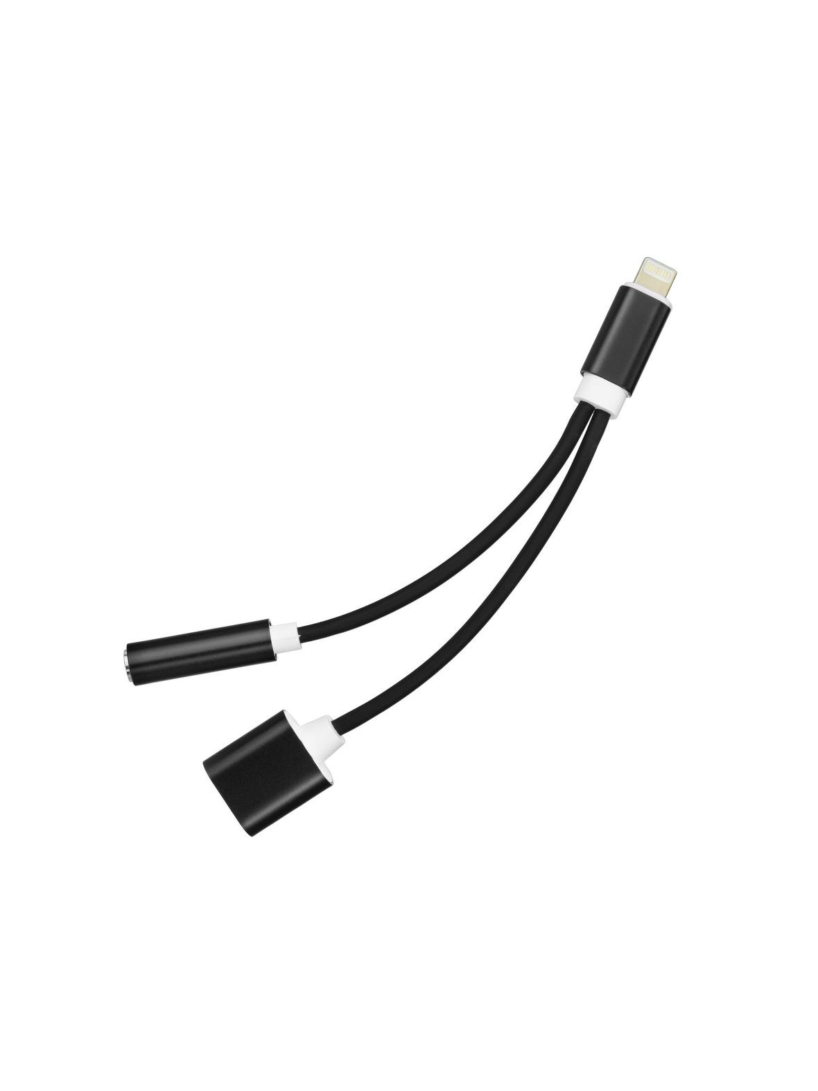 Adapter AUX 2w1 Lightning (męski) do Lightning (żeński) / Jack 3,5 mm (żeński) czarny