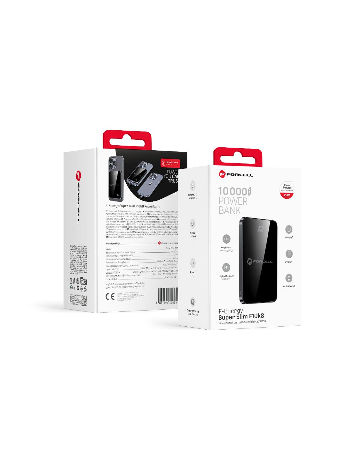 Powerbank zgodny z MagSafe Forcell F-Energy SuperSlim F10K8 QC4.0 PD3.0 15W 10000 mAh czarny 0INT