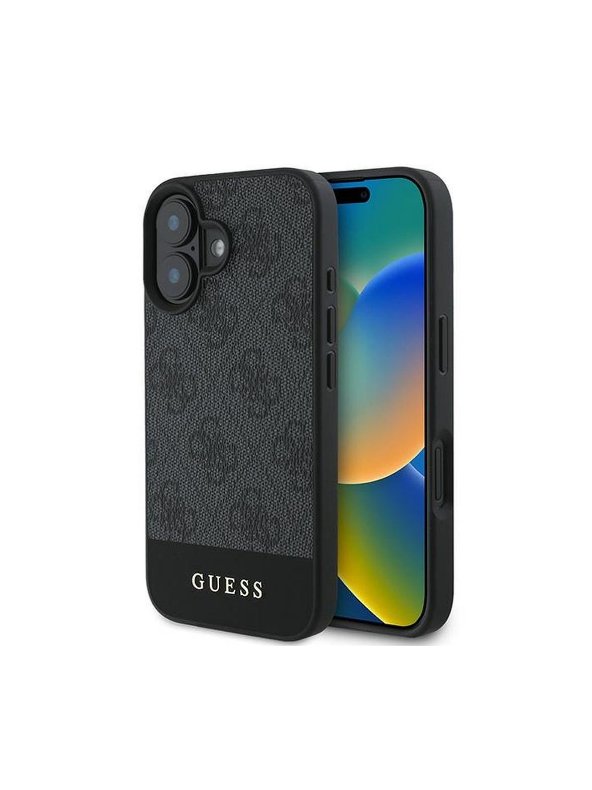 GUESS futerał do IPHONE 16 Plus GUHCP16MG4GLGR (PC/TPU 4G PU Bottom Stripe) szary
