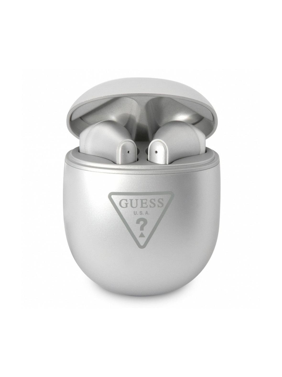 GUESS słuchawki bezprzewodowe bluetooth TWS + stacja dokująca GUTWST82TRS (Triangle Logo) srebrne