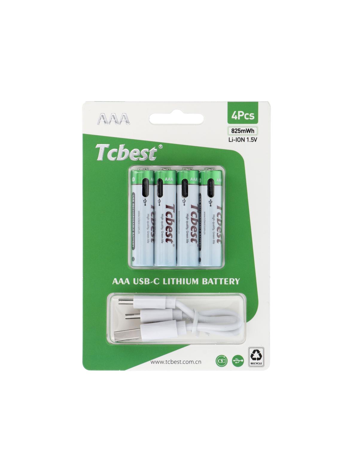 TCBEST bateria akumulatorowa R3 (AAA) 550 mAh z gniazdem Typ C + kabel USB A do 4 x Typ C 4 szt
