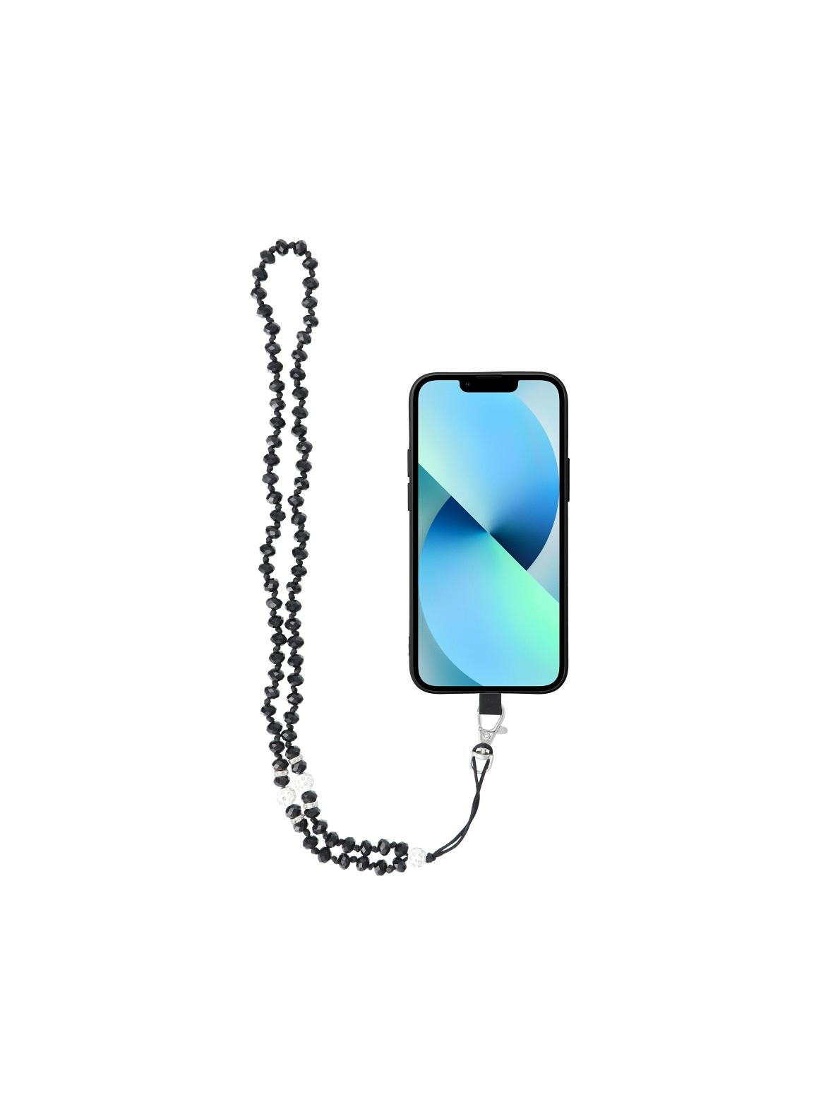 Smycz do telefonu, Zawieszka do telefonu - CRYSTAL DIAMON / długość sznura 74cm (37cm w pętli) / na szyję - czarny