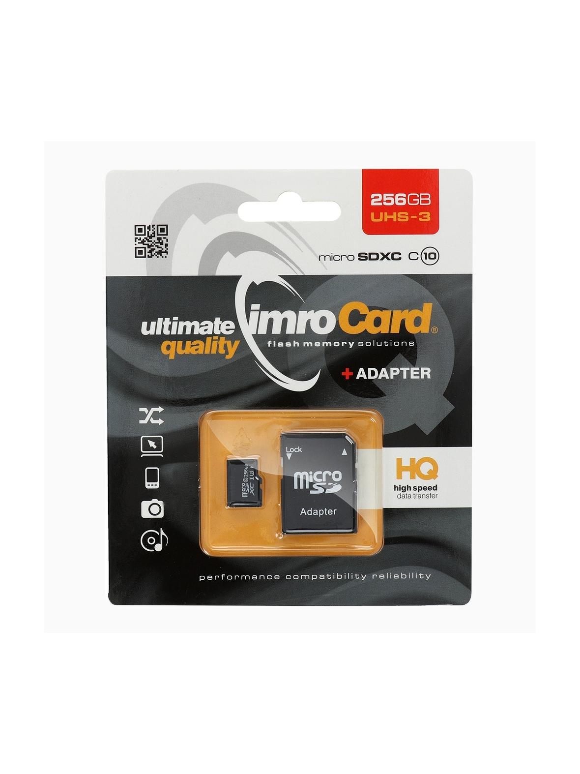 IMRO karta pamięci microSD 256GB 100MB/s class 10 UHS 3 z adapterem SD