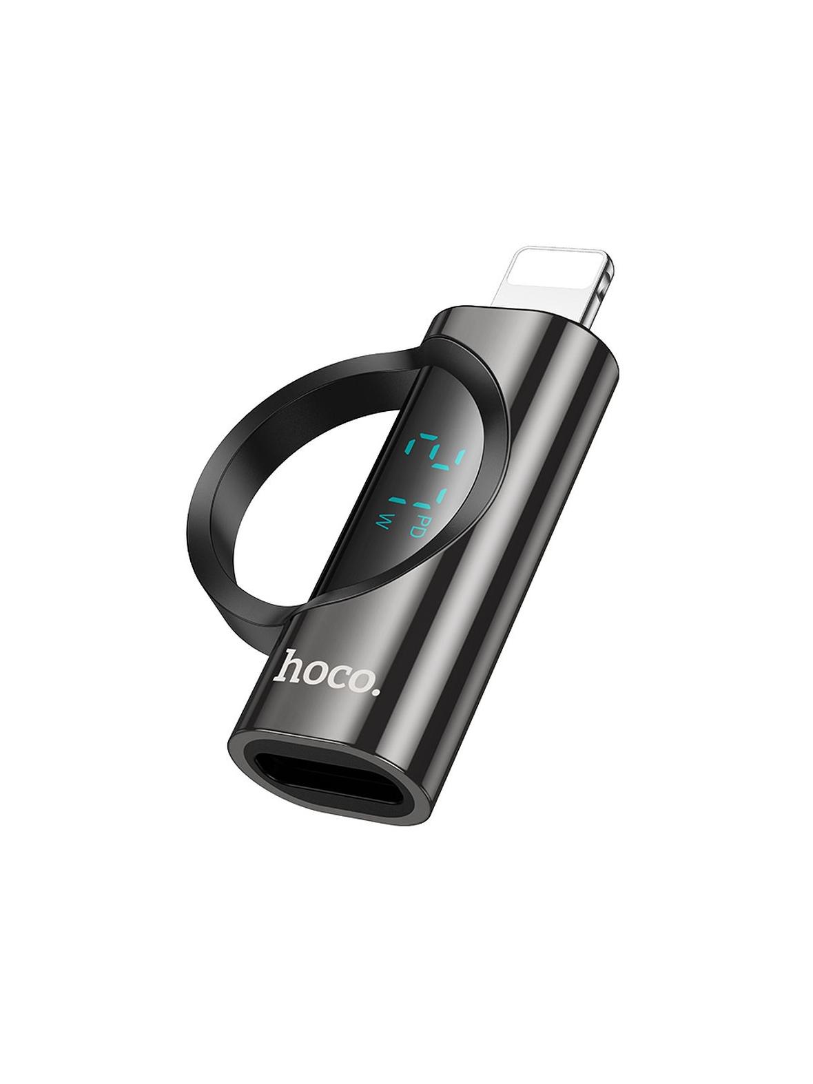 Adapter Lightning do USB C Hoco PD 2,4A 27W z wyświetlaczem UA32B czarny
