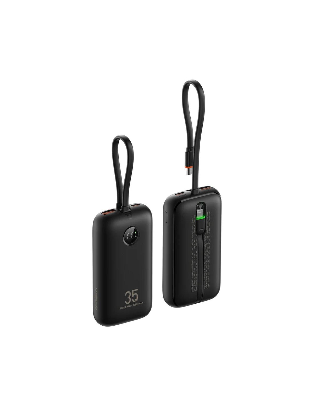Powerbank Veger K1 (W1188)  PD QC3.0 35W 10000 mAh z wbudowanymi kablami USB C / Lightning czarny