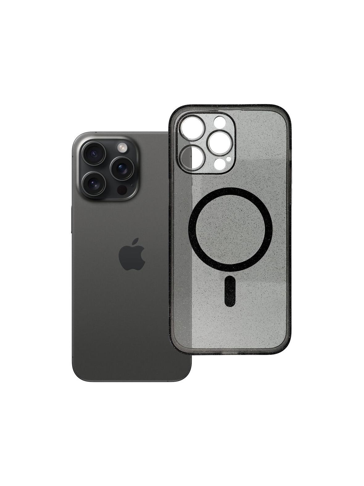 Futerał do iPhone 14 PRO MAX Clear Mag Cover (STR / CAMERA PROTECTION) zgodny z MagSafe  czarny glitter