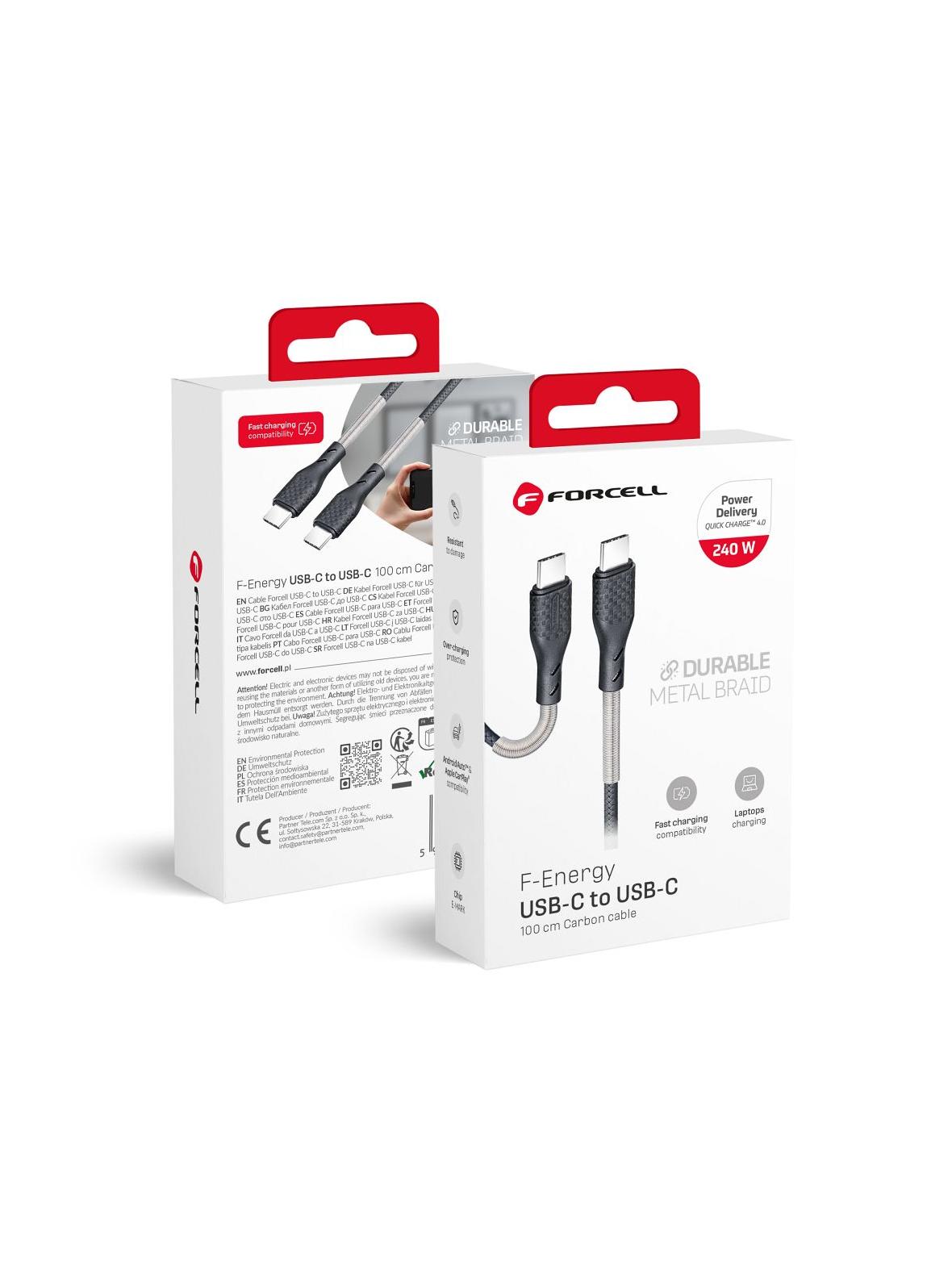 Kabel USB C do USB C Forcell F-Energy QC4.0 PD 5A 240W Carbon 1 m CB-05C czarny