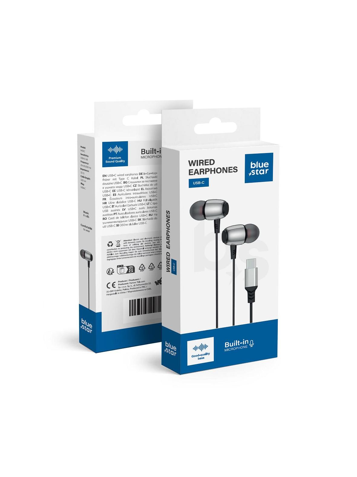 Słuchawki przewodowe douszne USB C (DAC) Blue Star M09C 1,2 m czarne