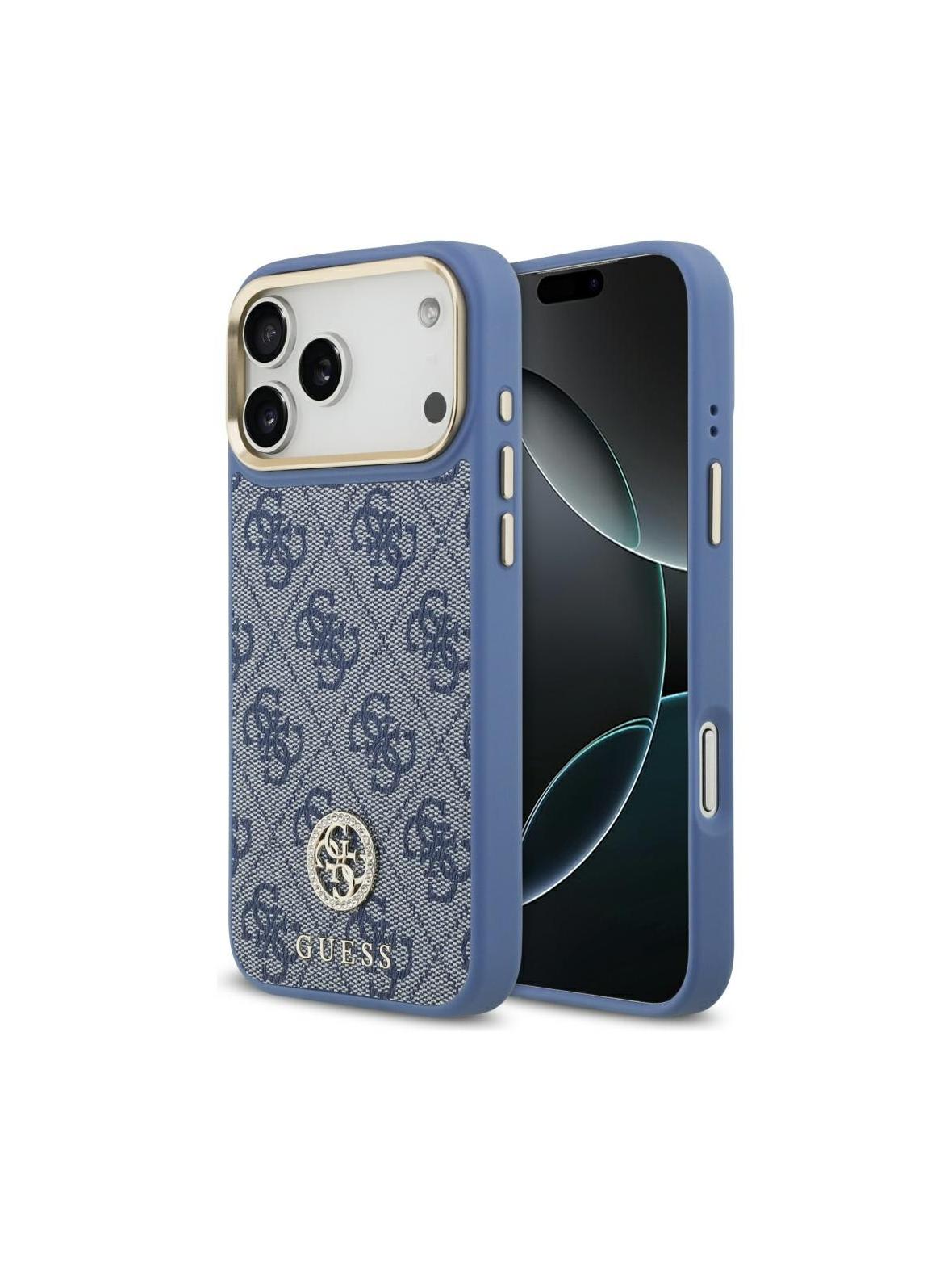 GUESS futerał do IPHONE 17 Pro Max kompatybilny z MagSafe GUHMP17XP4GRMDEB (PU W/ 4G Strass Logo) niebieski