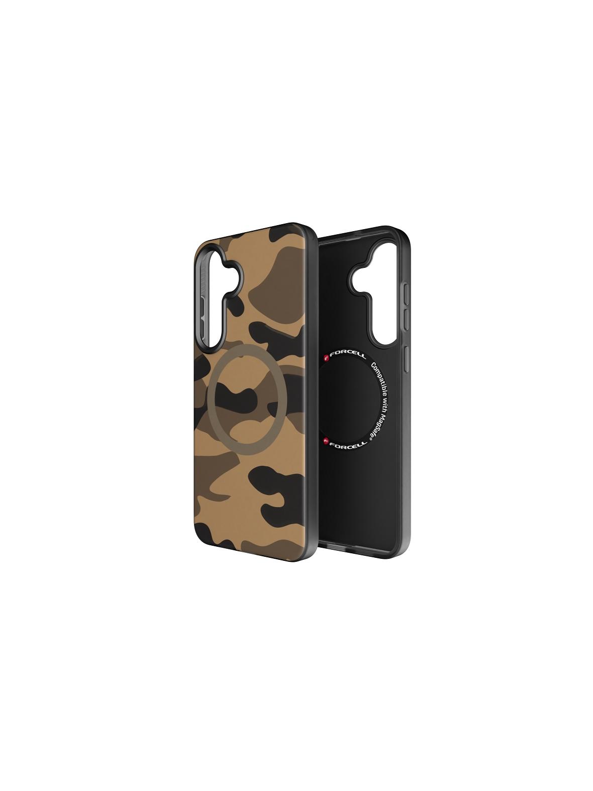 Etui na Samsung S25 PLUS Forcell F-Protect Levels Dual Layer 4D technology zgodny z MagSafe Military Drop-Test desert camo